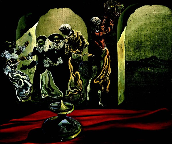 임신한 여성이 된 나폴레옹의 코, 독특한 폐허에서 멜랑콜리한 분위기 속 그의 그림자를 따라 걷다Napoleon’s Nose, Transformed into a Pregnant Woman, Strolling His Shadow with Melancholia amongst Original Ruins, 1945