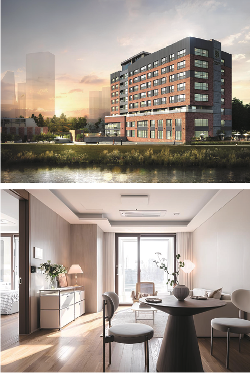 프리미엄 실버타운 ‘더시그넘하우스 청라’의 외부(위)와 내부 모습. ©더시그넘하우스 청라